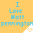 Yellow background with blue text reading "I Love Matt pennington" repeated in a , each instance accompanied by a white triangular shape containing an orange heart