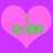 Two identical pink heart shapes on a purple background with green text reading "I ROCK" inside each heart.