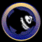 Animated contact sheet of six circular frames showing a black silhouette with white highlights rotating inside a blue and gold ring against a transparent background.