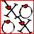 Four display a pixelated black-and-white drawing of stick figures with red heart accents, arranged in a ; the top-right includes a small star symbol