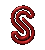 Two side-by-side pixelated S-shaped forms on a gray background, one dark red and the other light pink with gradient shading.