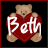 Pixelated static icon of a brown teddy bear holding a red heart with white text "Beth" against a black background with a thin red border.