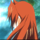 Anime-style character with long red hair and yellow eyes in four sequential poses showing head movement from side to front.