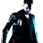 A 4-frame contact sheet of a pixelated animated icon featuring a character in dark clothing with blue highlights, transitioning to a blurred motion effect and ending with the text "JUMPER" over vertical gray bars.