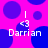 Pixelated icon with bright pink background and blue circles, displaying 'Darrian' text below '<3' symbol in white pixel font.