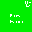 Green background with white pixelated heart symbol above two identical text blocks reading "Flash islum" in pixelated font.