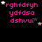 Pixelated pink text on black background with white and gray stars; text reads 'rghfdtyh ydfdsa dshvui' in three lines, stars shift position across frames.
