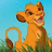 Pixelated image of a young lion cub standing on grass with a blue sky background, next to cyan text reading 'accona-ma-tata!' on a black background.