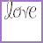 25 square with purple borders, each containing the word 'love' in cursive script above changing text phrases