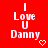 Red background with white text "I Love U Danny" and small heart or arrow symbols changing below the text across frames.