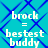 Pixelated text 'brock = bestest buddy' on cyan background with blue diamond pattern, two identical copies