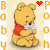 A 2x2 contact sheet of three animated frames showing Winnie the Pooh in a red shirt with blue bow tie, each frame featuring different colored hearts and partial text overlays on a light background.