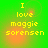 Green background with yellow text reading "I love maggie sorensen" in pixelated font, showing subtle animation changes across four