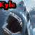 A pixelated shark with open mouth, a penguin holding 'Rocks' text, and a golden retriever dog with '2000' text.