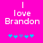 Pixelated text 'I love Brandon' on bright pink background with blue and purple star icons below.