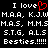 Black background with white pixelated text reading 'I love' followed by a red heart symbol, then multiple lines of abbreviated names and 'Besties!!!!!'