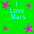 Green background with pink star shapes and light blue text reading "I Love Stars" in multiple positions.