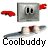 Animated contact sheet showing eight frames of a Coolbuddy icon with alternating surfboard and outlet designs, each frame featuring red hand icons and the text "Coolbuddy" below.