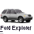 Pixelated image of a silver SUV with dark gray roof and black wheels, positioned horizontally against light gray background, below which is text reading 'Fond Explorer' in blocky font.
