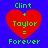 Four identical pixelated red hearts on blue background with green text reading "Clint + Taylor = Forever" above and below each heart.