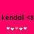 Pixelated text 'kendall <3' repeated twice on bright pink background with two of white and light pink heart symbols below