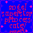 Blue background with red text and pink stars, displaying repeated phrases and partial words in a pixelated style.