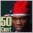Pixelated static icon featuring a person wearing a red hat with white trim and yellow text reading "50 CENT" on the left side against a dark background.