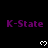 Purple 'K-State' text repeated across a black background with white pixelated hearts below each instance.