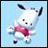 A pixelated cartoon cow with black spots and a red bow on its chest against a light blue background, next to stylized text reading "Anime IM" and "COM" on a black background.