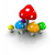 Pixelated mushroom cluster with red, blue, yellow, and green caps on a white background, featuring a large central red cap with white spots and smaller surrounding caps in various colors.