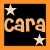 Two side-by-side animated frames of a pixelated buddy icon featuring the word 'Cara' in orange letters on black background with white stars, showing star position changes between frames.