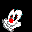 Pixelated white ghost with red mouth and black eyes, teal accents on head, gray checkered lower body against black background.