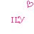 A pink pixelated heart shape appears above two identical pink 'ILY' text icons with a stylized arrow, all on white background.