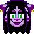 Pixel art character with purple skin, green eyes, black hair, and pink ears in a of nine expressions