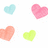 Pixelated heart shapes in pastel colors and brown text on a white background.
