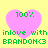 Four identical pixelated pink hearts on a yellow background, each with green text reading "inlove with BRANDON<3" and "100%" above it.