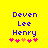 Yellow background with blue text reading "Deven Lee Henry" and five pink-and-orange pixelated hearts below, two versions of the heart arrangement differ.
