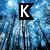 Blue-toned pixelated background with vertical lines and white speckles, overlaid by black-outlined white letters spelling KAYLI in two