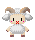 Pixelated sheep avatar with brown curved horns, white woolly body, pink cheeks, and red X mouth in six sequential poses showing hand movements.