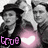 A black-and-white photo of three people with a glowing pink heart and text changing from 'true' to 'bye'.