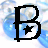 Black stylized letter B with star and crescent symbol inside, set against blue and white pixelated background with light effects.