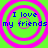 Four identical of text on a bright green background with pink concentric circles, each displaying 'I love my friends' in blue pixelated font