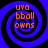 Four identical spiral patterns with blue and black concentric circles, each containing orange text reading UVO bball owns.