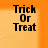 A static image with orange and gray background sections containing pixelated black text reading "Trick Or Treat," "Smell My- Screw That," and "Just Gimme The Candy."
