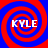 Four identical spiral patterns in red and blue with the text KYLE overlaid on each, arranged in a
