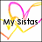 Animated icon with overlapping heart outlines in pink, yellow, and orange on white background; text 'My Sistas' appears over hearts.