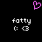 A static pixel art image with a black background, featuring a pink heart symbol at the top center and two identical white text blocks below it.