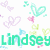 Pixelated text 'Lindsey' repeated in multiple colors with heart and bow motifs on a white background.