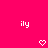 A bright pink background displays repeated white 'ily' text and pixelated heart/arrow symbols, with a gray rectangular overlay in the bottom-right corner.