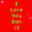 Red background with green text "I Love You Dan <3" repeated in a pattern, pink stars scattered throughout